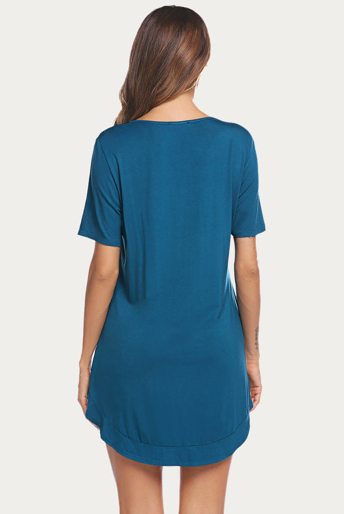 Teal short sleeve V-neck nightshirt, comfy sleepwear and maternity dress, cotton blend, Avidlove