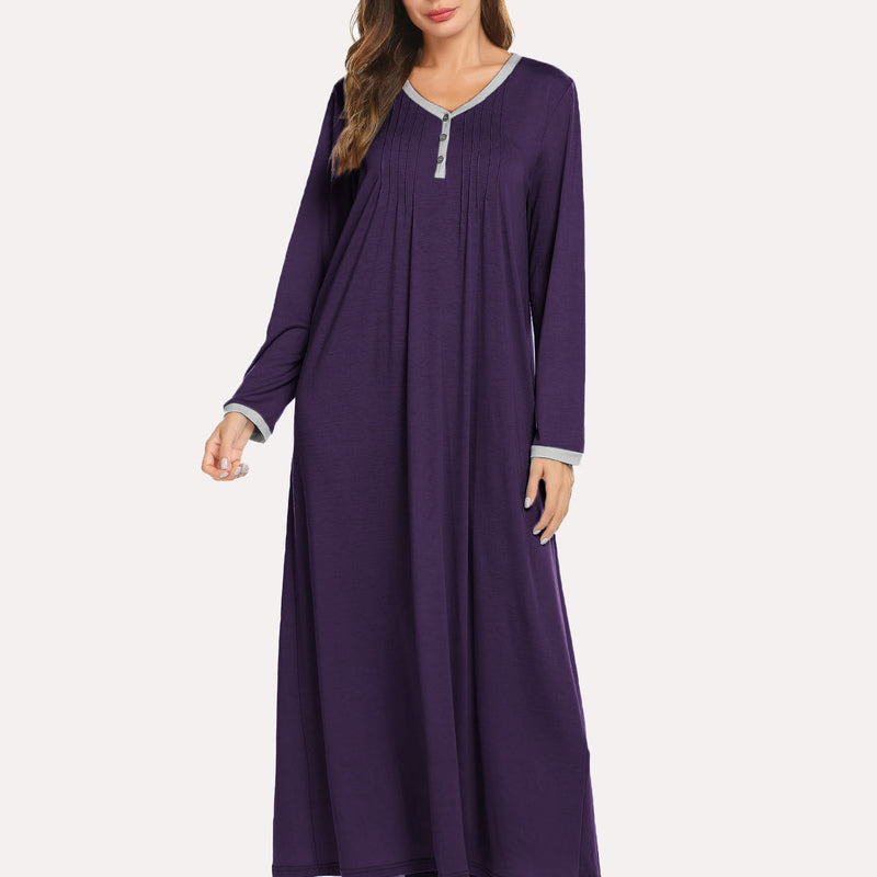 Long Sleeve Front Pleated Nightgown (US Only)