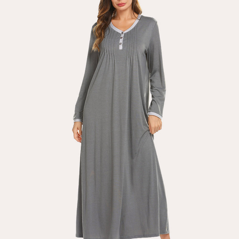 Long Sleeve Front Pleated Nightgown (US Only)