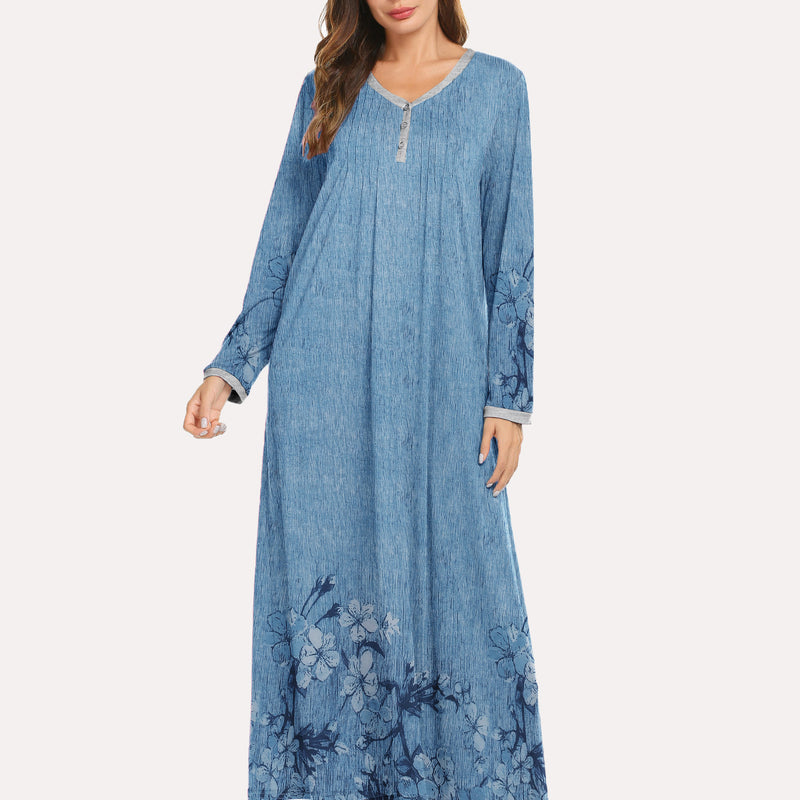 Long Sleeve Front Pleated Nightgown (US Only)