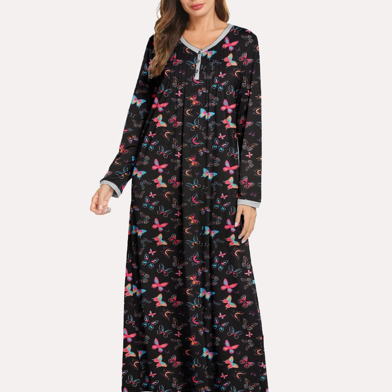 Long Sleeve Front Pleated Nightgown (US Only)