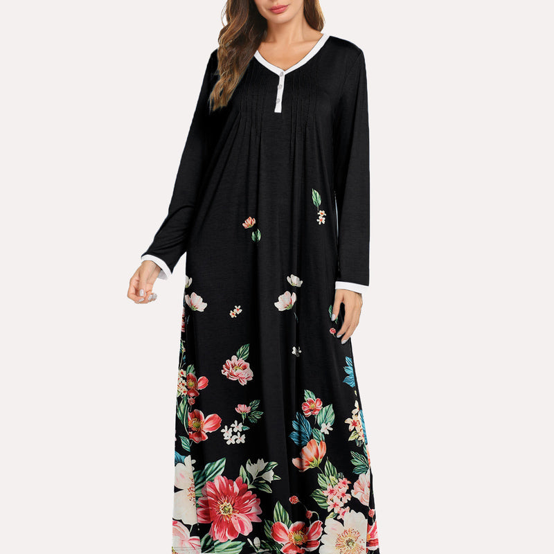 Long Sleeve Front Pleated Nightgown (US Only)