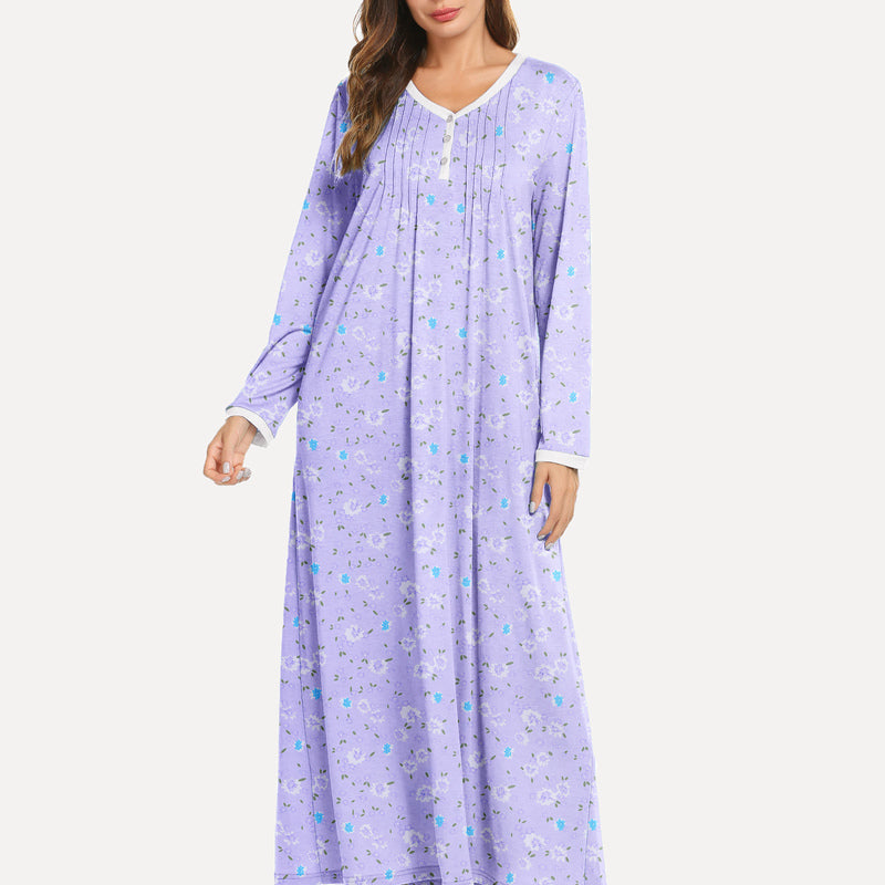 Long Sleeve Front Pleated Nightgown (US Only)