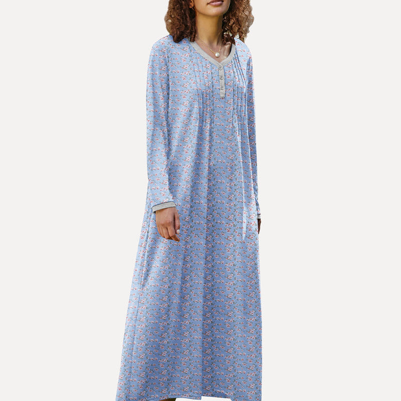 Long Sleeve Front Pleated Nightgown (US Only)