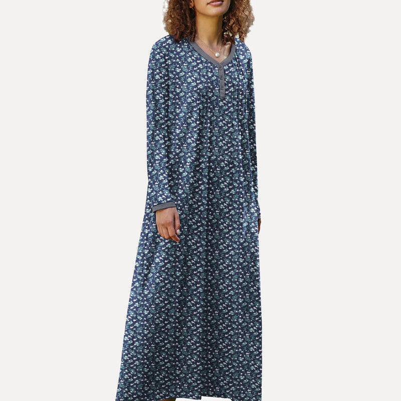 Long Sleeve Front Pleated Nightgown (US Only)