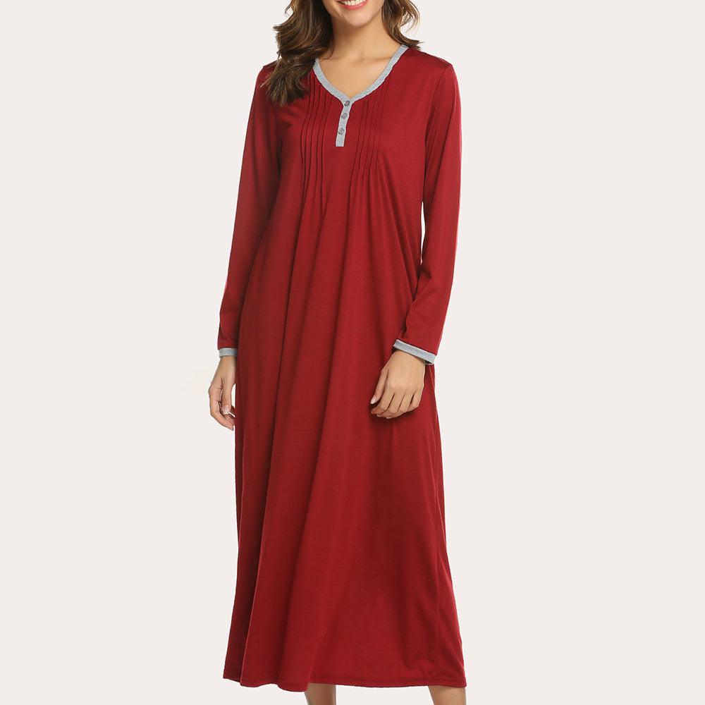 Long Sleeve Front Pleated Nightgown (US Only)