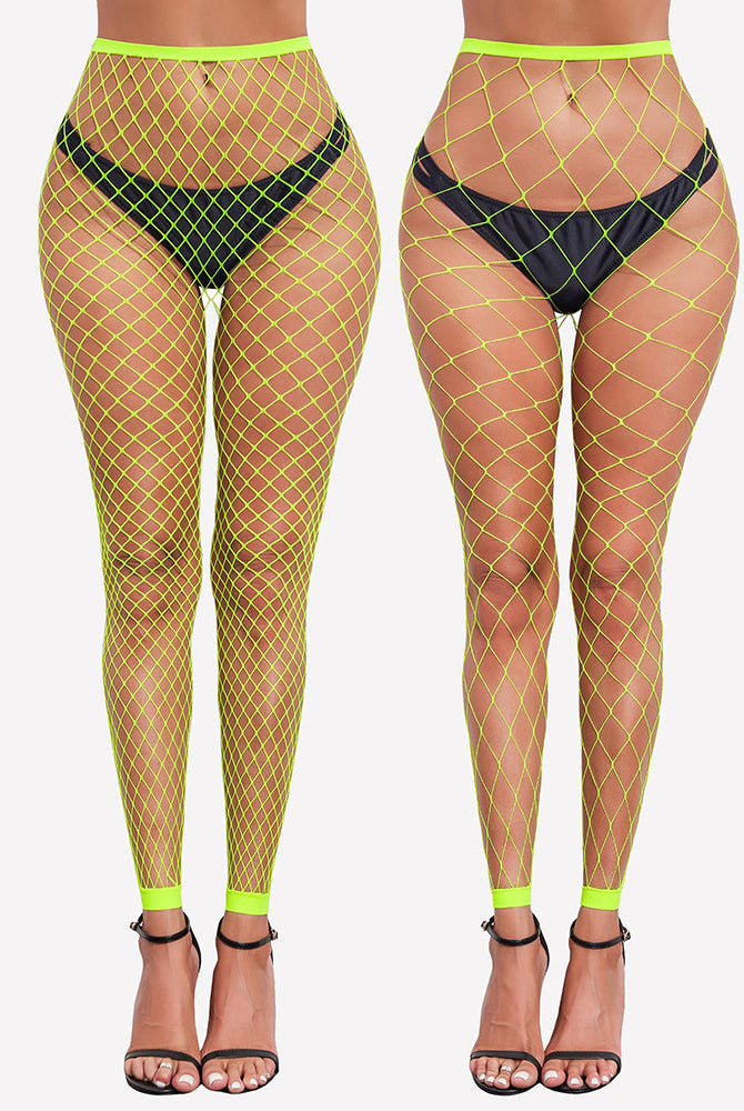 Neon green fishnet footless high waist tights, body curve fit, sexy lingerie