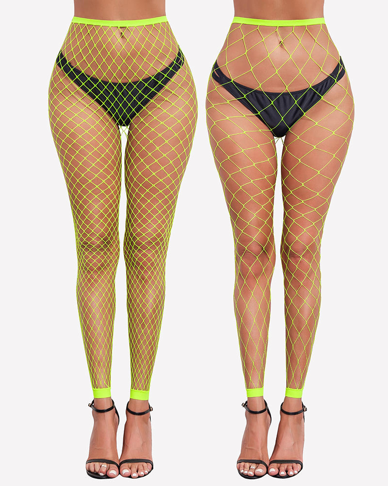 Neon green fishnet footless high waist tights, body curve fit, sexy lingerie