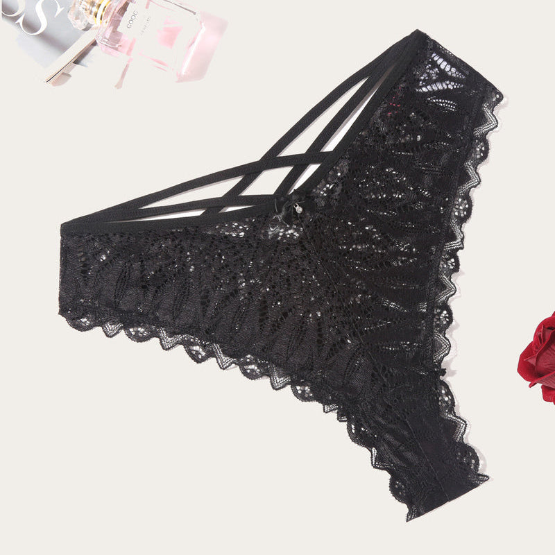 Avidlove black lace cheeky panties. Criss-cross back design, comfortable and sexy underwear option.