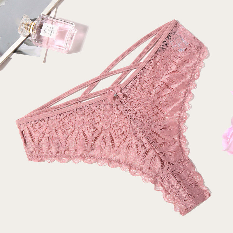 Pink lace Avidlove Cheeky Panties with criss-cross back design, comfortable and sexy underwear