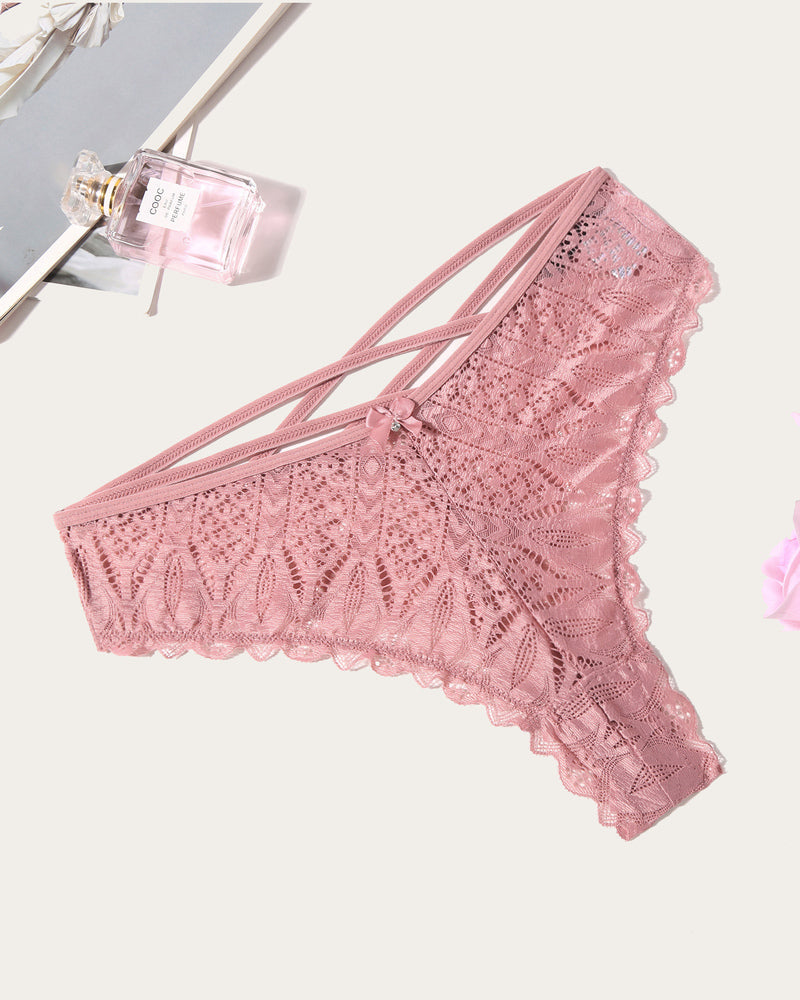 Pink lace Avidlove Cheeky Panties with criss-cross back design, comfortable and sexy underwear