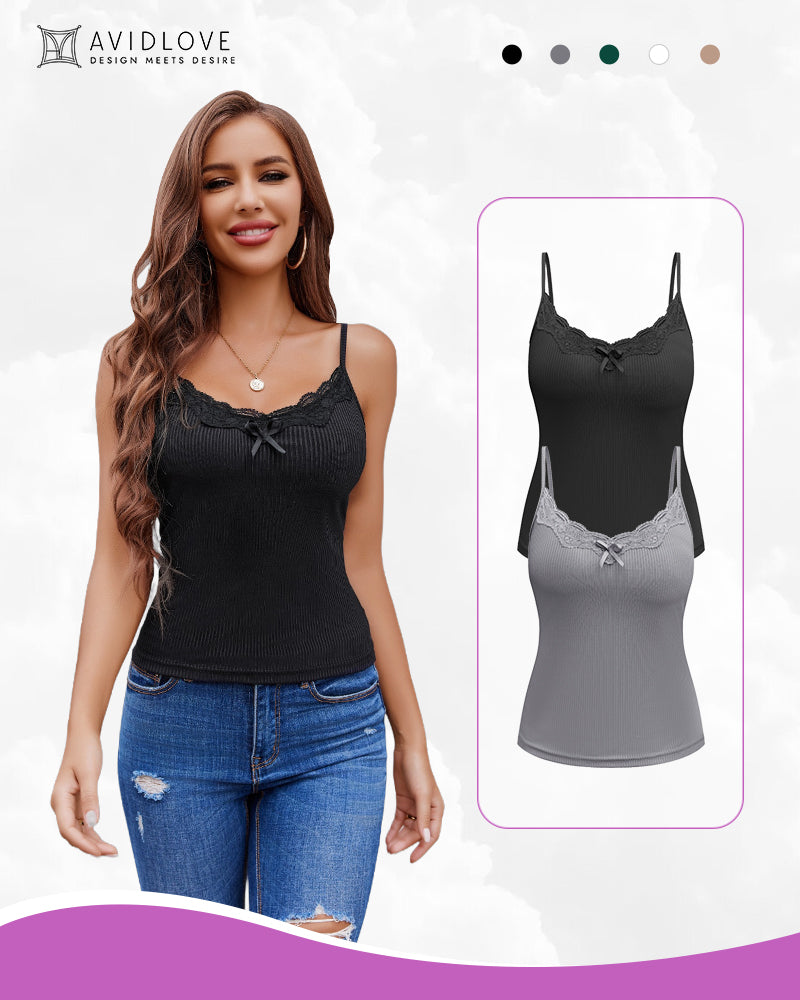 Avidlove 2-Pack Cami Tops: Black and Gray, lace detail, adjustable straps; elegant and sexy design.