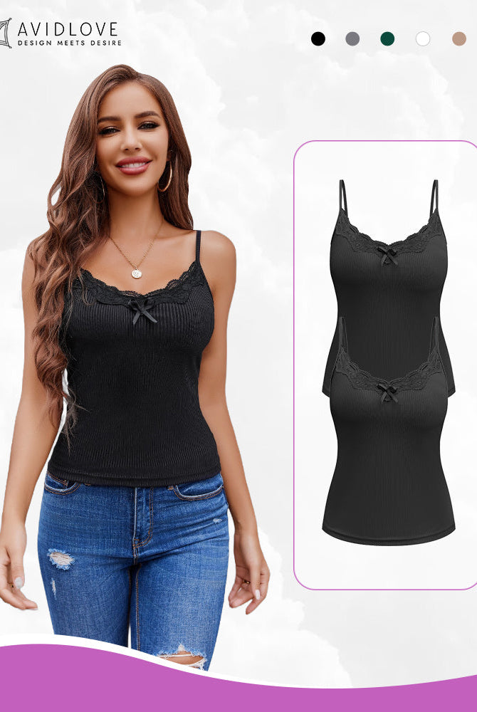 Avidlove black cami top with lace detail, adjustable straps. Stylish design for women's lingerie.