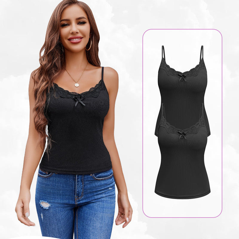 Avidlove black cami top with lace detail, adjustable straps. Stylish design for women's lingerie.