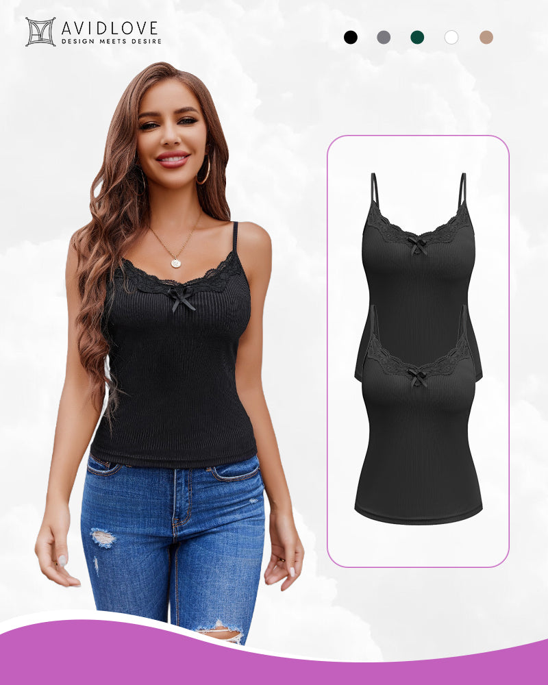 Avidlove black cami top with lace detail, adjustable straps. Stylish design for women's lingerie.