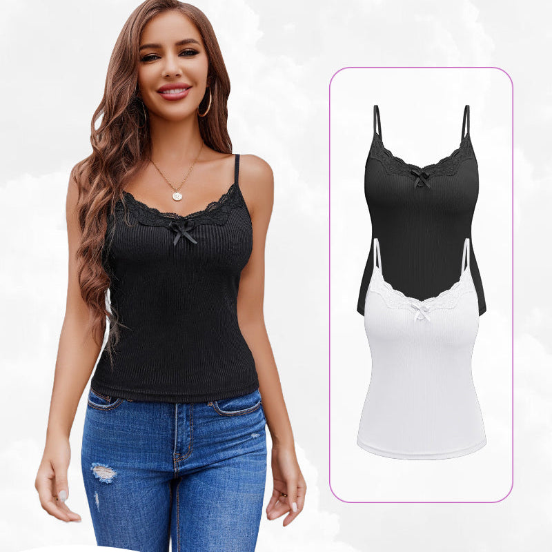 Avidlove 2-Pack Cami Tops: Black and white, adjustable straps, lace detail; elegant and stylish.