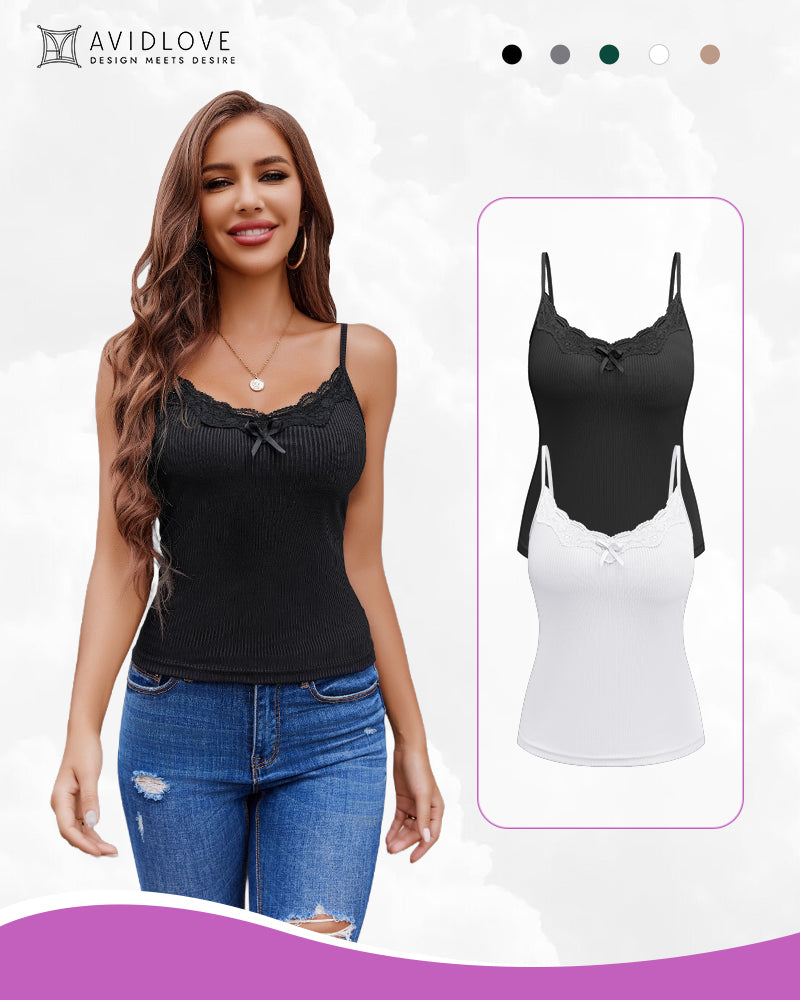 Avidlove 2-Pack Cami Tops: Black and white, adjustable straps, lace detail; elegant and stylish.