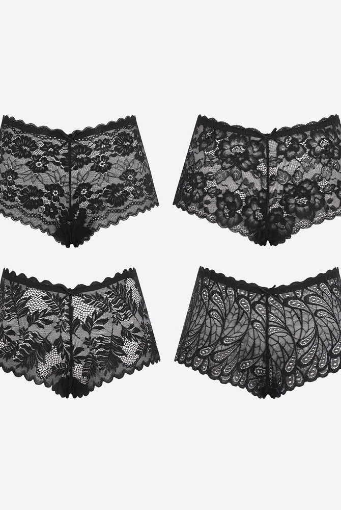 Avidlove Black Floral Lace Panties: Four-piece set, mid-rise, soft stretch, various lace designs