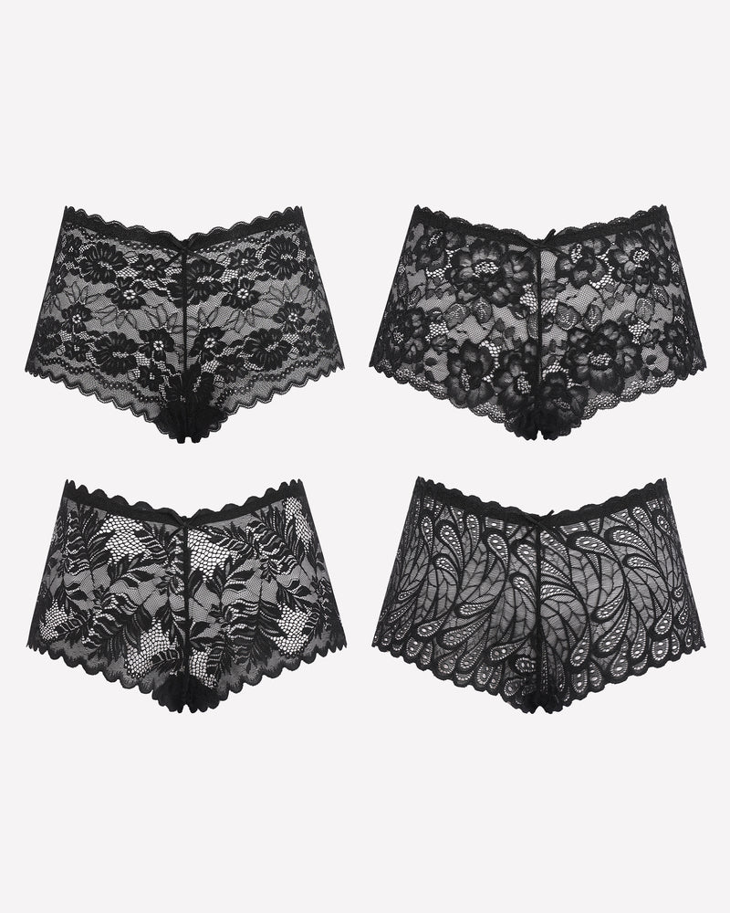 Avidlove Black Floral Lace Panties: Four-piece set, mid-rise, soft stretch, various lace designs