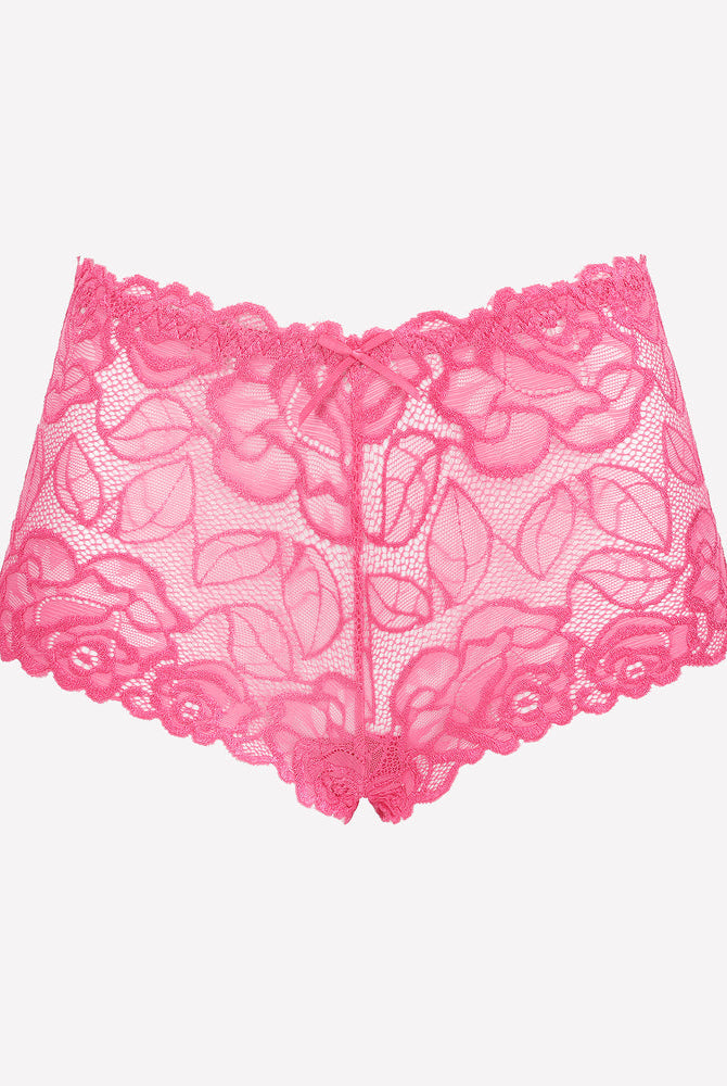 Avidlove pink floral lace mid-rise panties; soft stretch, delicate lace trim, and a small bow design