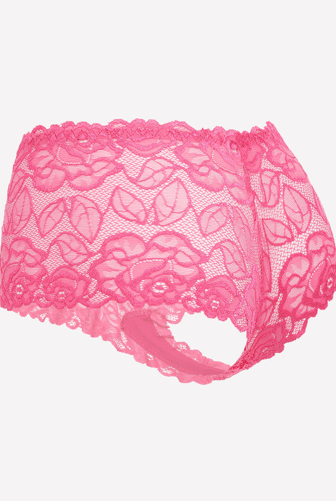 Pink Avidlove floral lace mid-rise panties; soft stretch, delicate lace trim, and floral pattern.