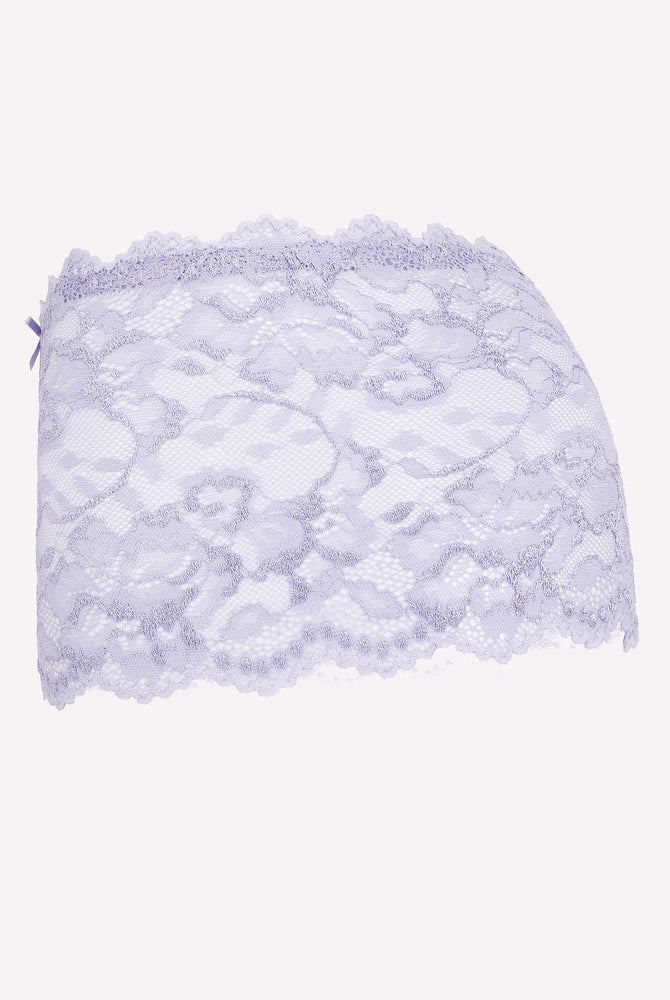 Lavender floral lace mid-rise Avidlove panties; soft stretch, delicate lace trim, and small bow.