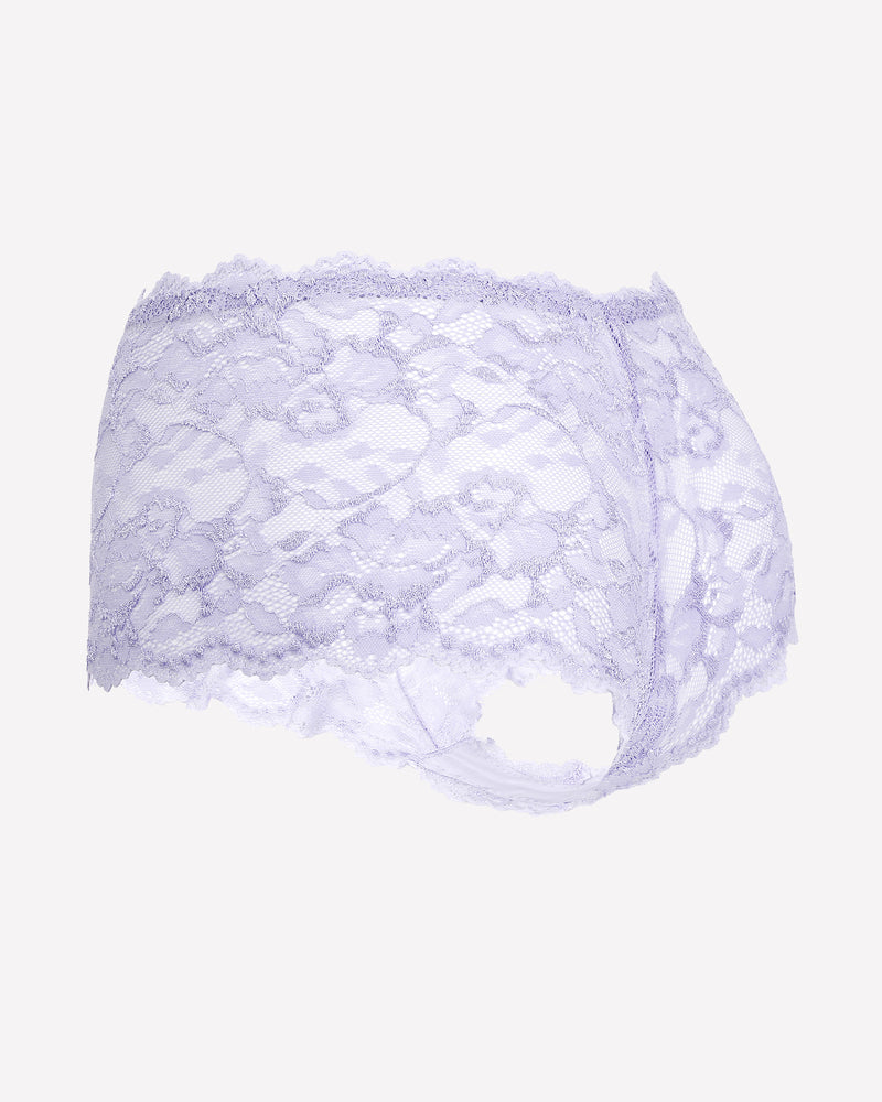 Lavender floral lace mid-rise Avidlove panties; soft stretch, delicate lace trim, and a small bow.