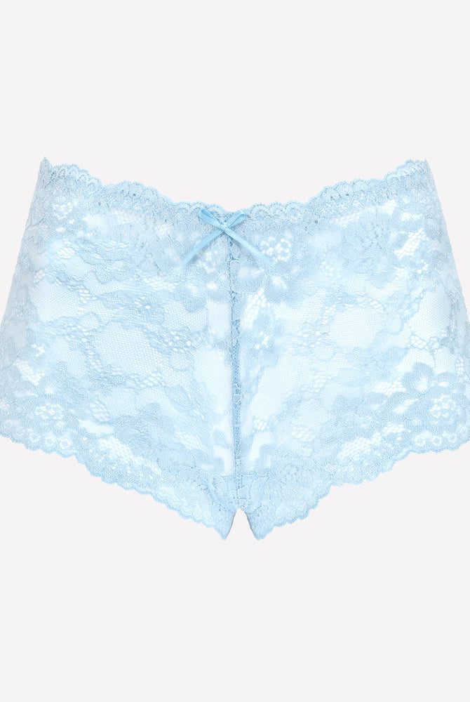Avidlove light blue floral lace mid-rise panties; soft stretch, delicate trim, and small bow design.
