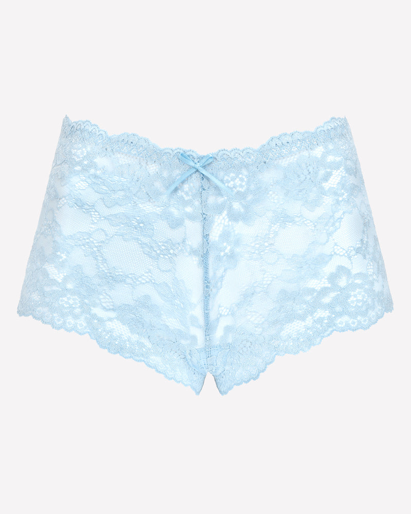 Avidlove light blue floral lace mid-rise panties; soft stretch, delicate trim, and small bow design.