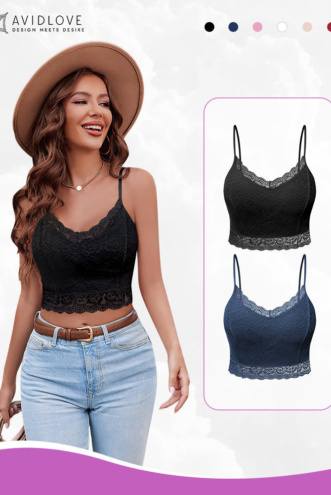 Avidlove Black Lace Tank Top, Navy & Black Bralettes, Floral Lace, V-neck, Sexy Lingerie