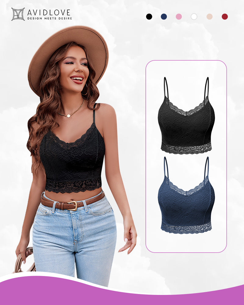 Avidlove Black Lace Tank Top, Navy & Black Bralettes, Floral Lace, V-neck, Sexy Lingerie