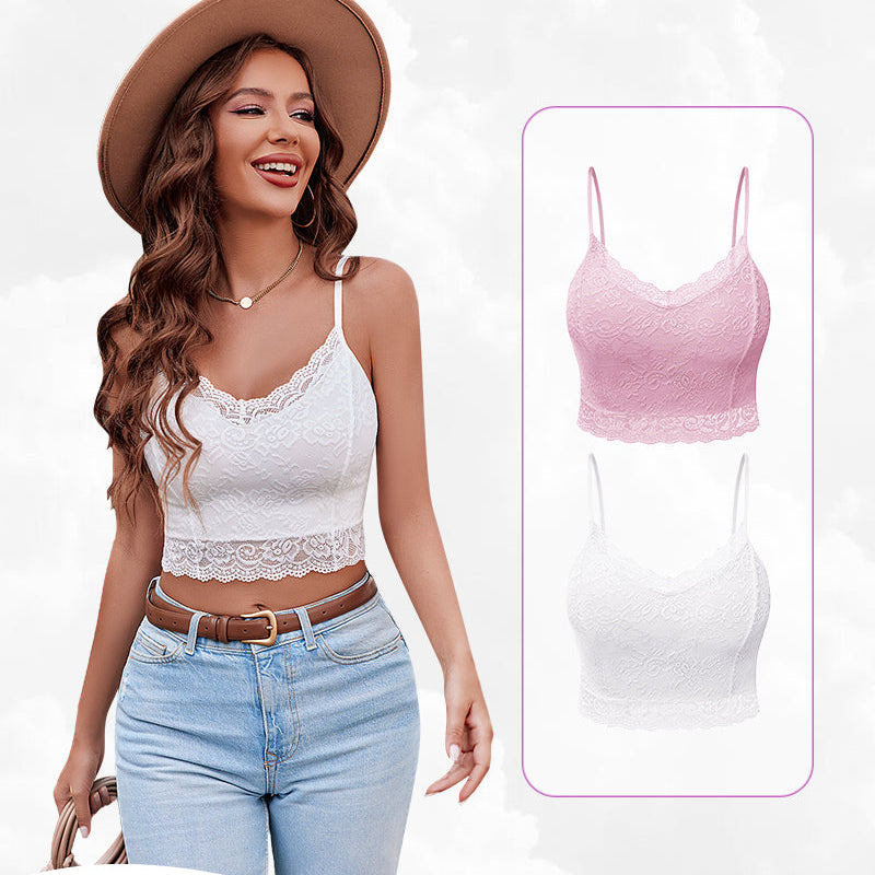 Avidlove lace tank top, white bralette with lace trim. Includes pink version, sexy lingerie.