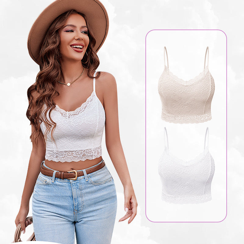 Avidlove white lace tank top, floral lace bralette, V-neck. Sexy lingerie. White and beige options.