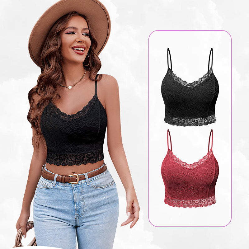 Avidlove black lace bralette top, V-neck, and burgundy lace top. Sexy lingerie design.