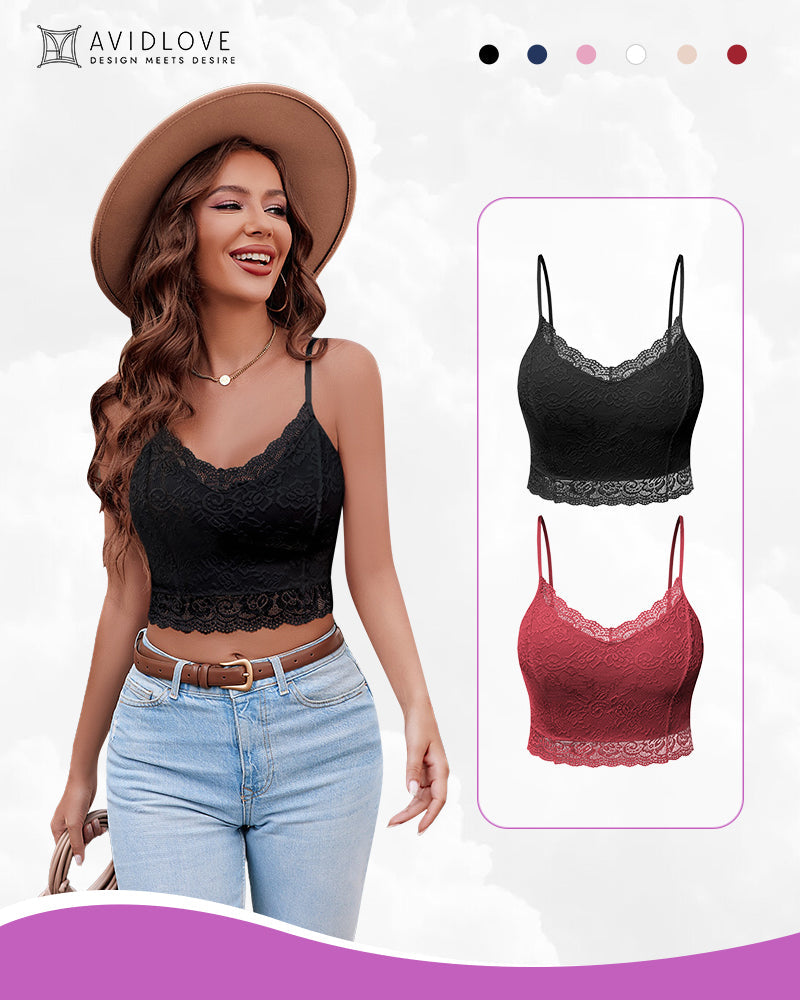 Avidlove 2 Pack Lace Tank Top, black bralette with red option, design meets desire