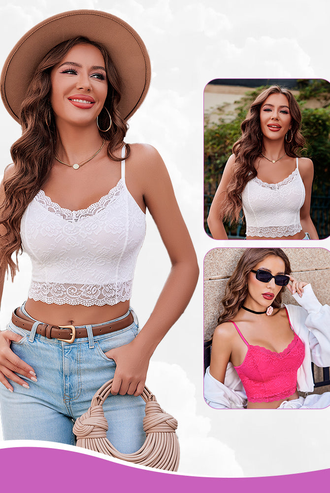 Avidlove 2-pack lace tank tops: white & pink bralettes, floral lace, V-neck. Sexy lingerie.