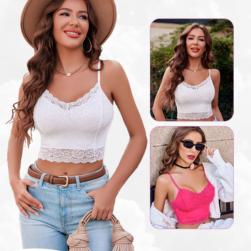 Avidlove 2-pack lace tank tops: white & pink bralettes, floral lace, V-neck. Sexy lingerie.