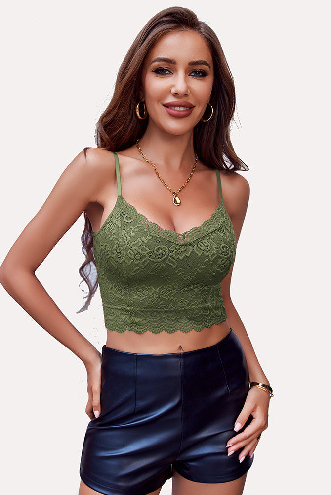 Avidlove Olive Green Lace Tank Top, Floral Lace Bralette, V-neck, Sexy Lingerie