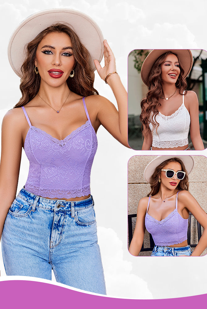 Avidlove lavender lace tank, floral bralette. Sexy with jeans. 2-pack, includes white.