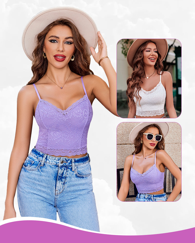 Avidlove lavender lace tank, floral bralette. Sexy with jeans. 2-pack, includes white.