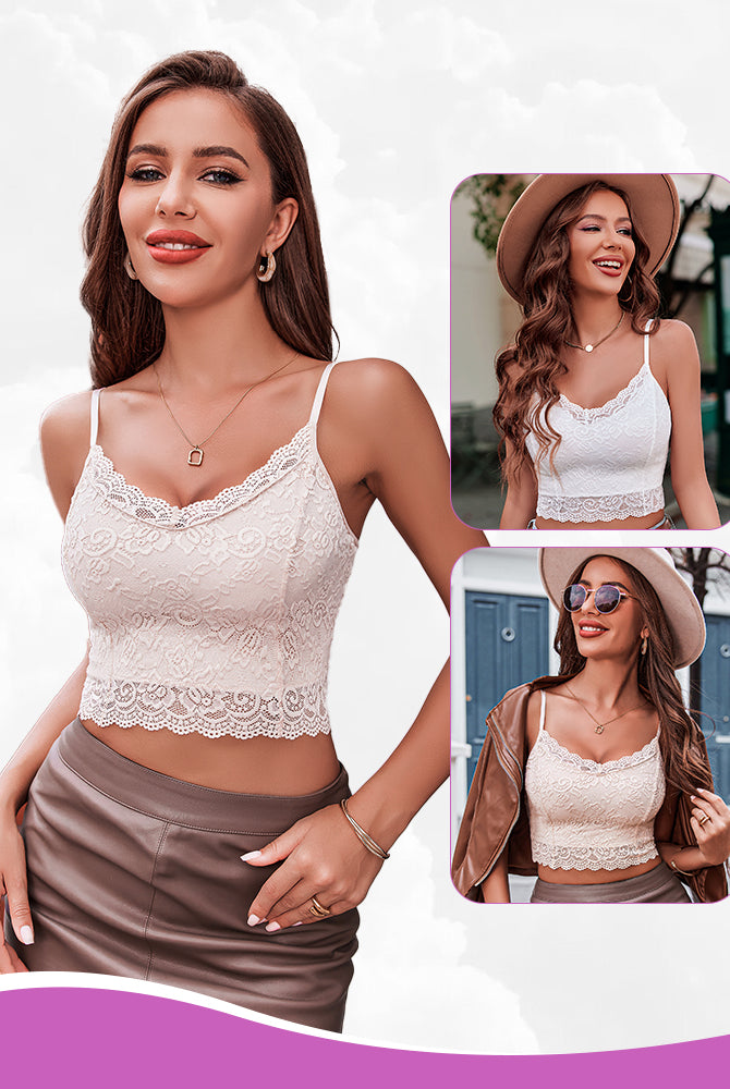 Avidlove cream lace tank top, featuring floral lace, V-neck. Sexy lingerie, perfect for layering.