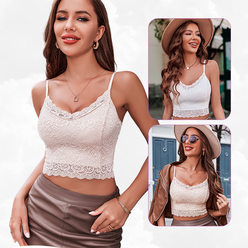 Avidlove cream lace tank top, featuring floral lace, V-neck. Sexy lingerie, perfect for layering.