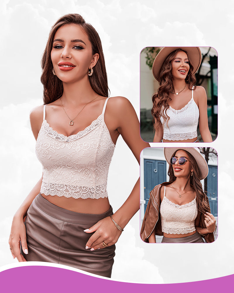 Avidlove cream lace tank top, featuring floral lace, V-neck. Sexy lingerie, perfect for layering.