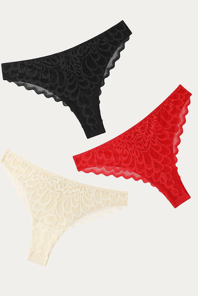 Avidlove Lace No Show Hipster Panties in Black, Red and Cream. Sexy, breathable thong underwear.