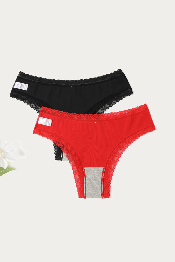 Avidlove Hipster Panties in Black and Red with Lace Trim. Comfortable brief underwear.