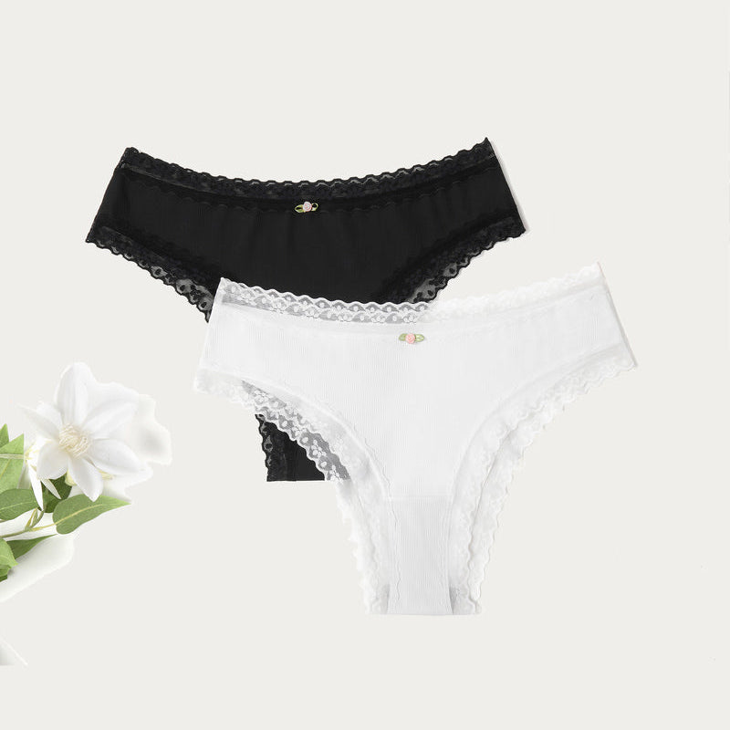 Avidlove Hipster Panties in Black and White with Lace Trim. Brief underwear for women.