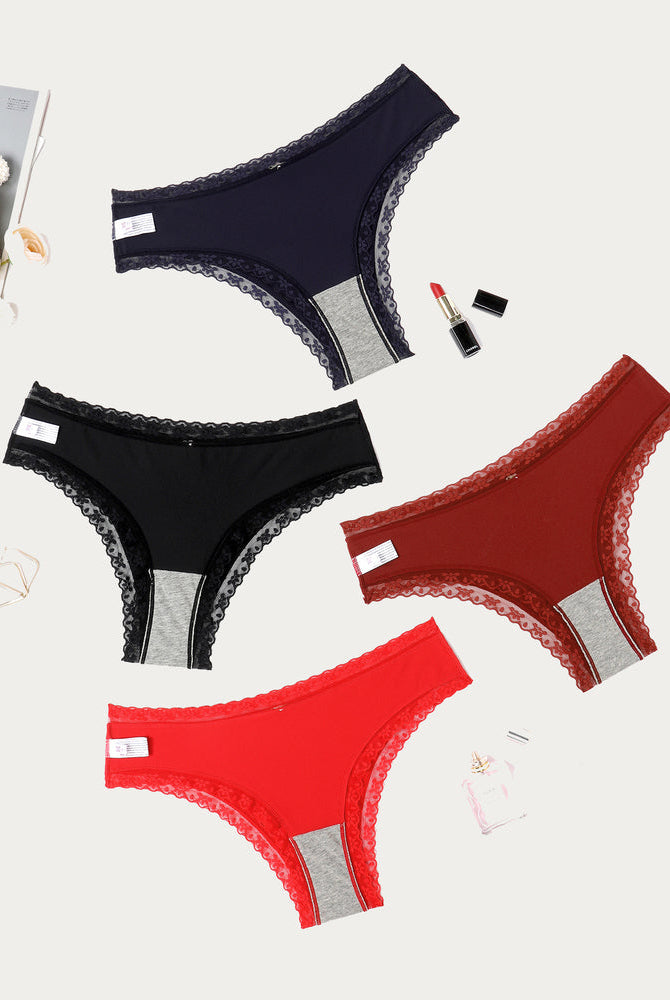 Avidlove hipster panties in black, navy, red, and wine red with lace trim and comfortable design