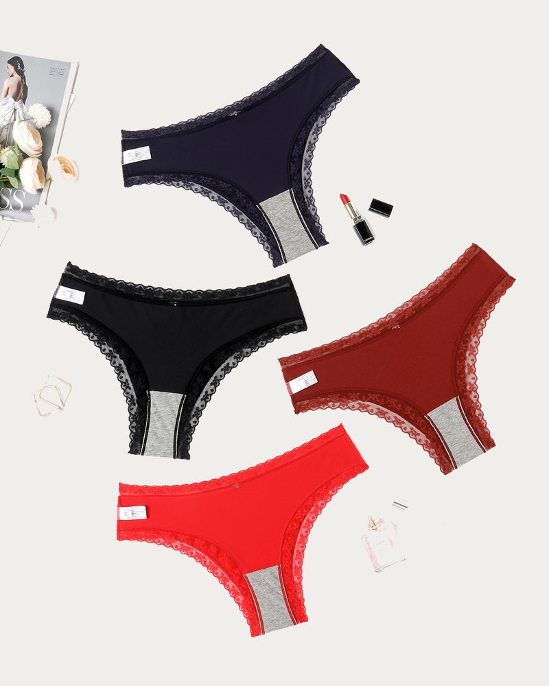 Avidlove hipster panties in black, navy, red, and wine red with lace trim and comfortable design