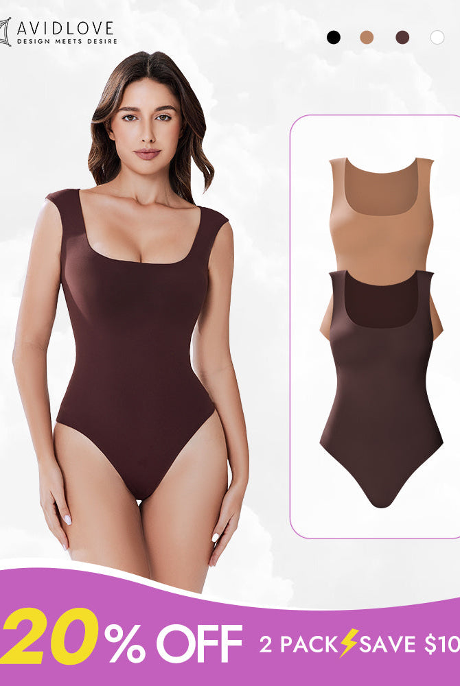 Avidlove 2Pack Double Lined Bodysuit Shapewear in dark brown, square neck design, 20% off