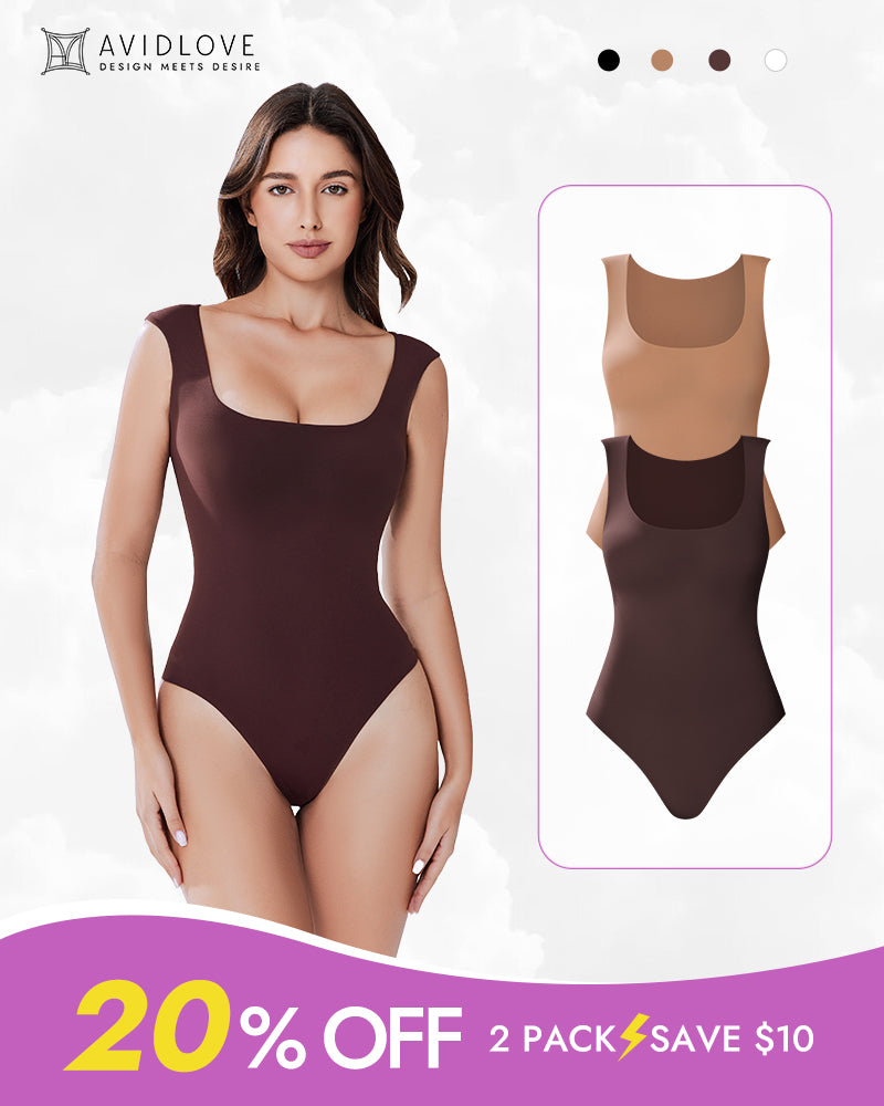 Avidlove 2Pack Double Lined Bodysuit Shapewear in dark brown, square neck design, 20% off